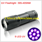 Водоустойчивая черная батарея сухих элементов алюминиевого сплава цвета - приведенный в действие UV электрофонарь/факел СИД 395NM 9